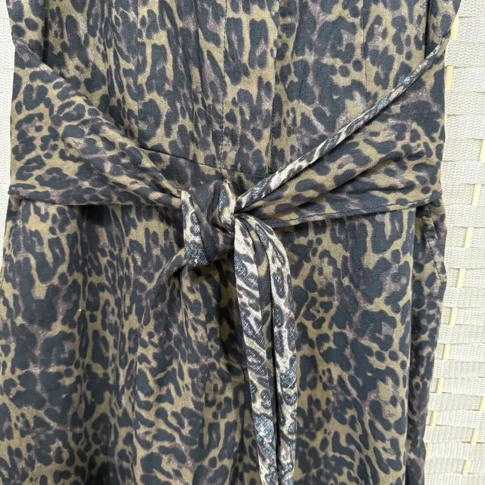 Banana Republic Linen Blend Sleeveless Jumpsuit Size 2 Animal Print Cropped Tie